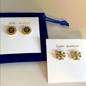 Tory Burch black round/ Kira stud earring